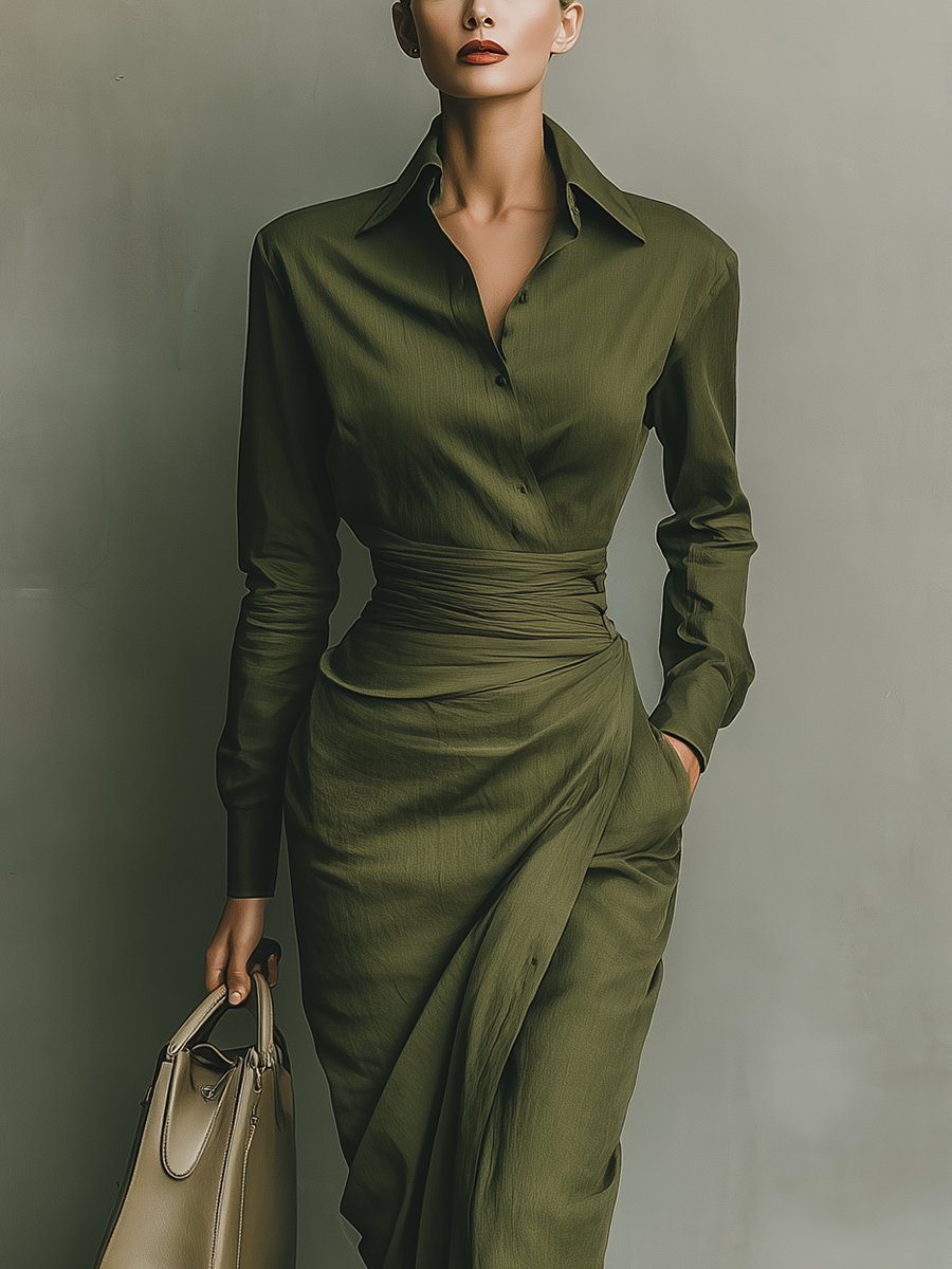 P|H - Belted Wrap Dress Sage