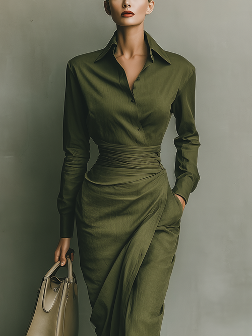 P|H - Belted Wrap Dress Sage