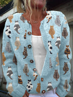 P|H - Cozy Cat Print Cardigan Rose