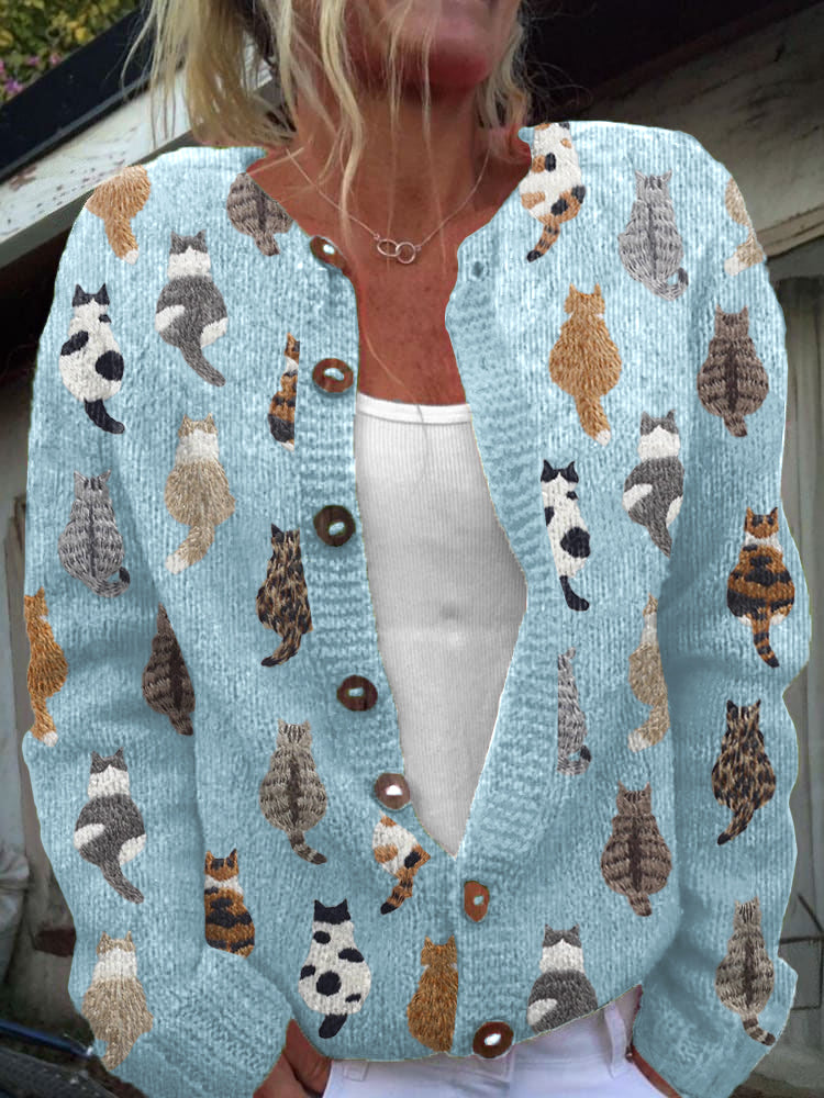 P|H - Cozy Cat Print Cardigan Rose
