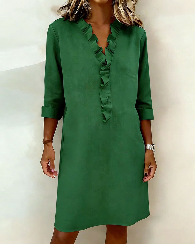 P|H - Ruffle V-Neck Shift Dress for Women Barbara
