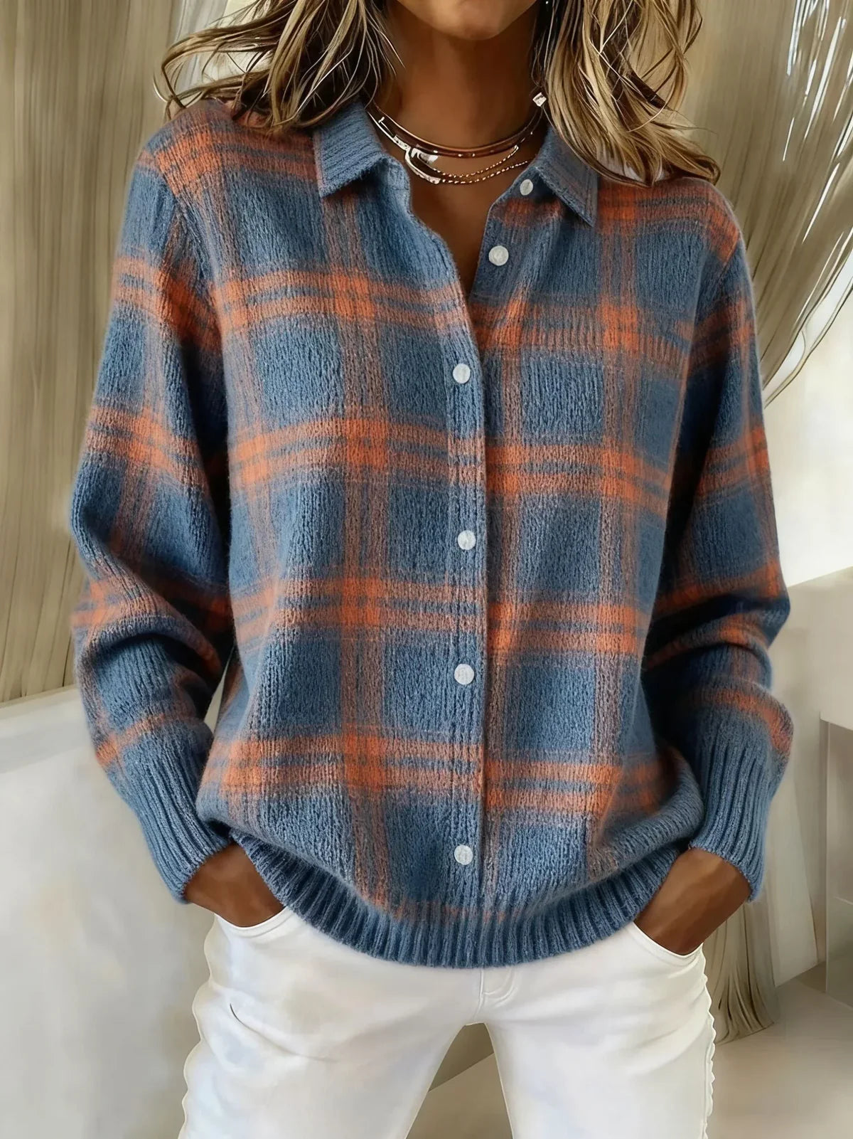 P|H - Plaid Button-Up Knit Cardigan Susan