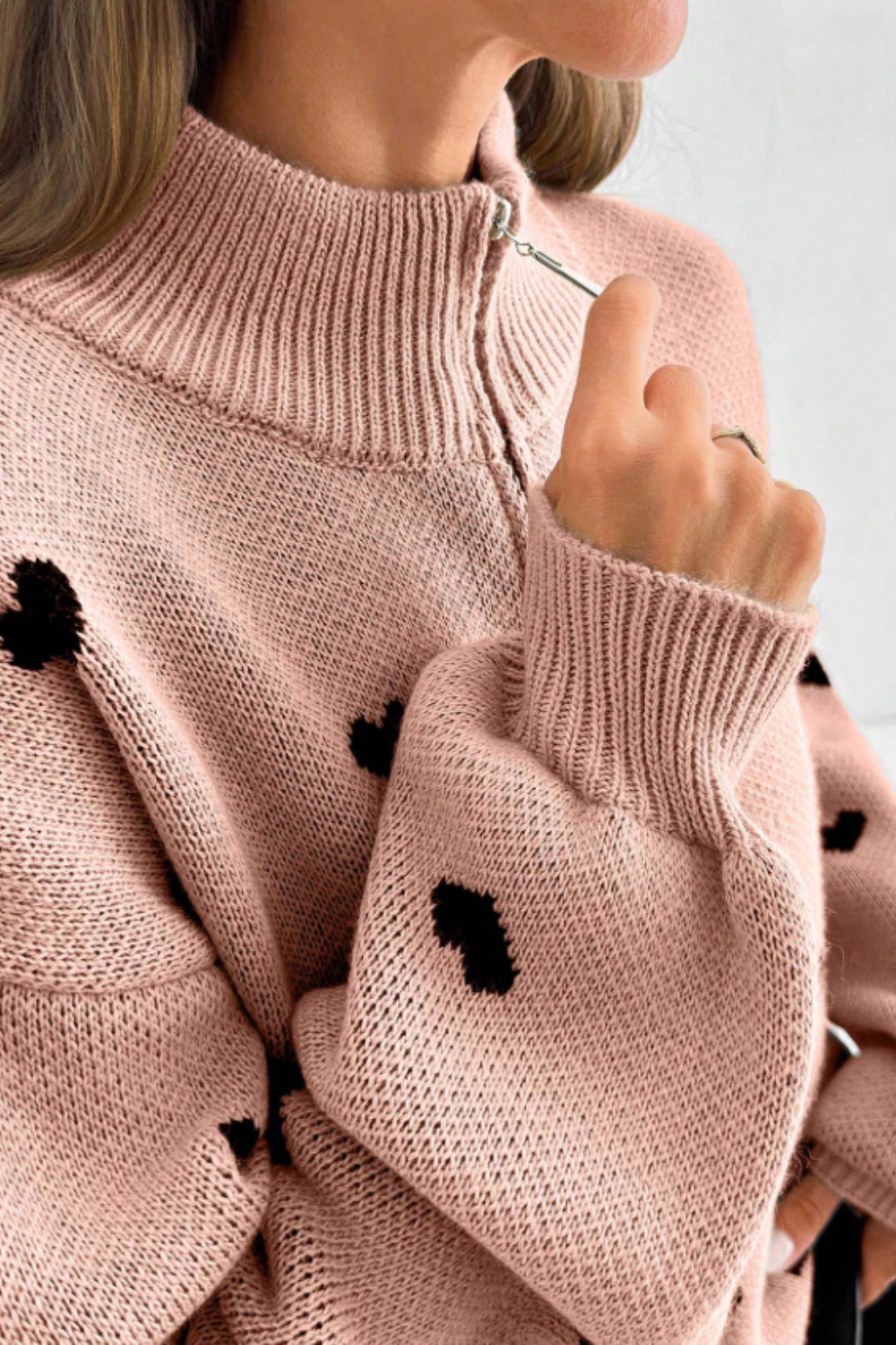 P|H - Heart Print Half-Zip Sweater for Women Brenda