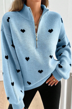 P|H - Heart Print Half-Zip Sweater for Women Brenda