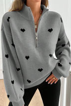 P|H - Heart Print Half-Zip Sweater for Women Brenda