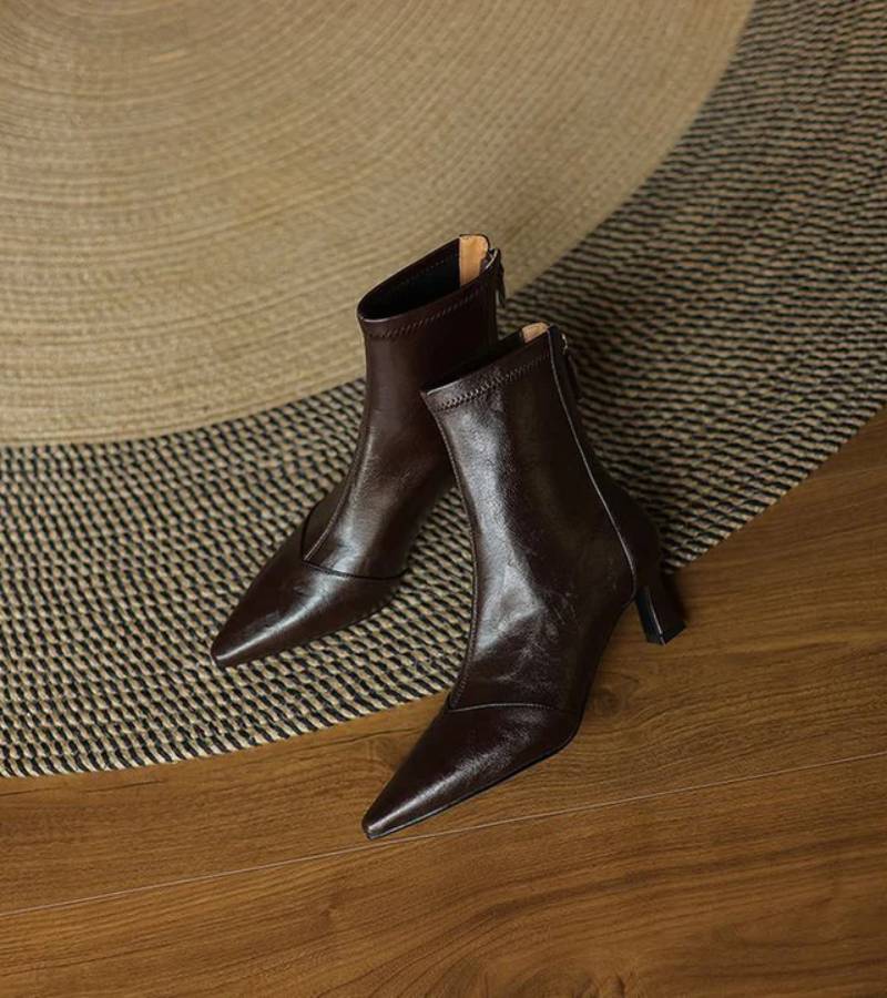P|H - Elegant Heel Leather Ankle Boots Heather