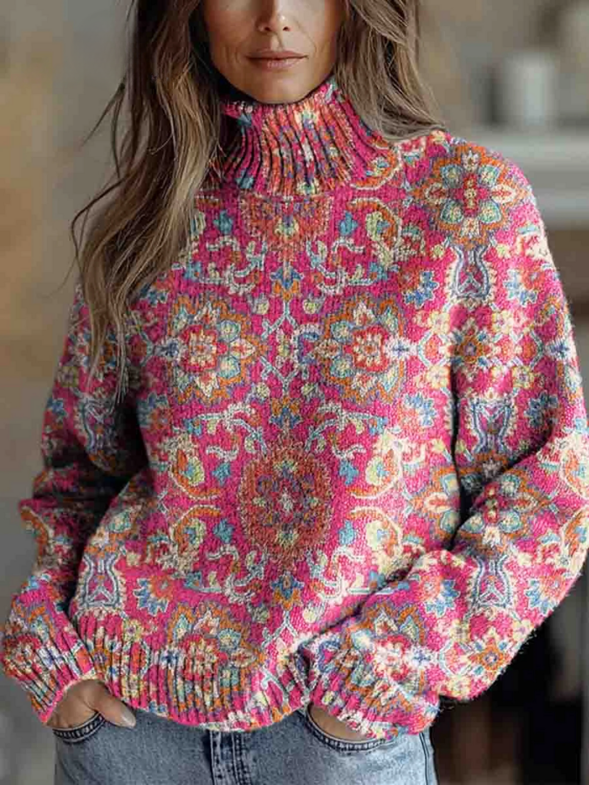 P|H - Pink Paisley Knit Turtleneck Sharon