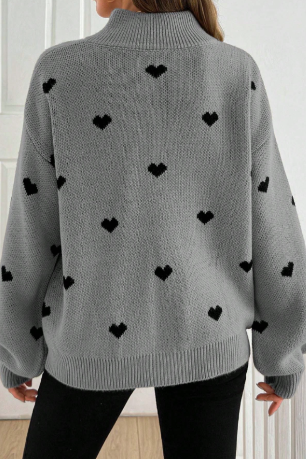 P|H - Heart Print Half-Zip Sweater for Women Brenda