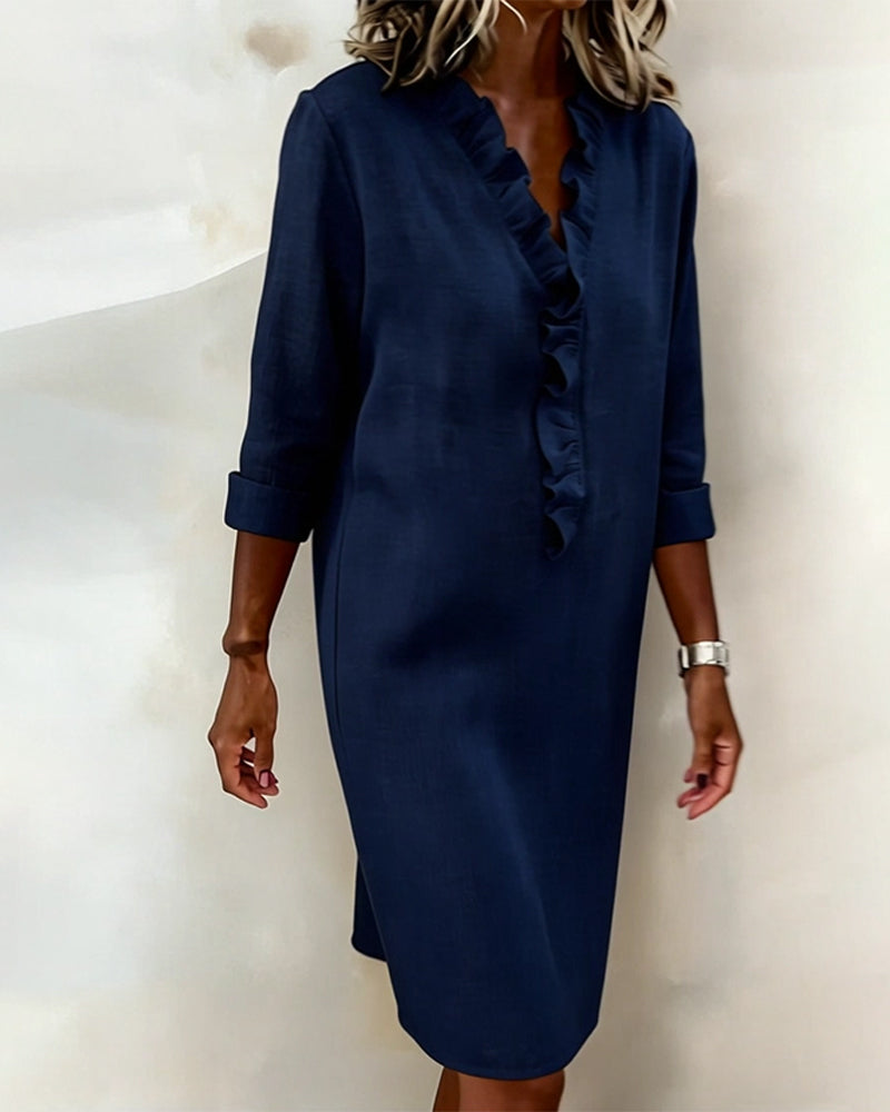 P|H - Ruffle V-Neck Shift Dress for Women Barbara