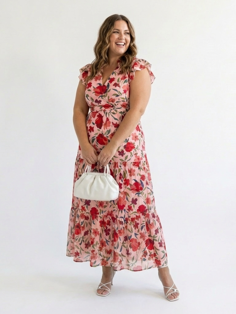 P|H - Flared Floral Midi Dress Lila
