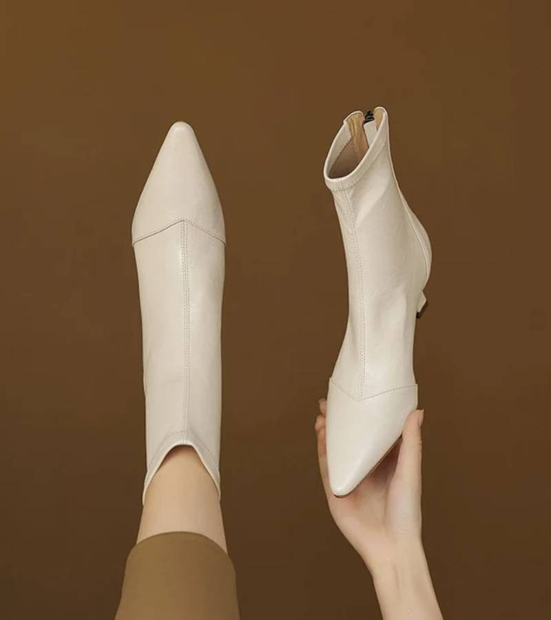 P|H - Elegant Heel Leather Ankle Boots Heather