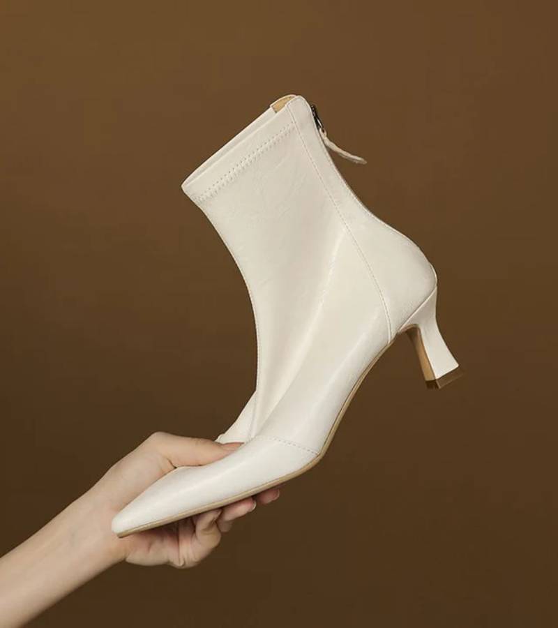 P|H - Elegant Heel Leather Ankle Boots Heather