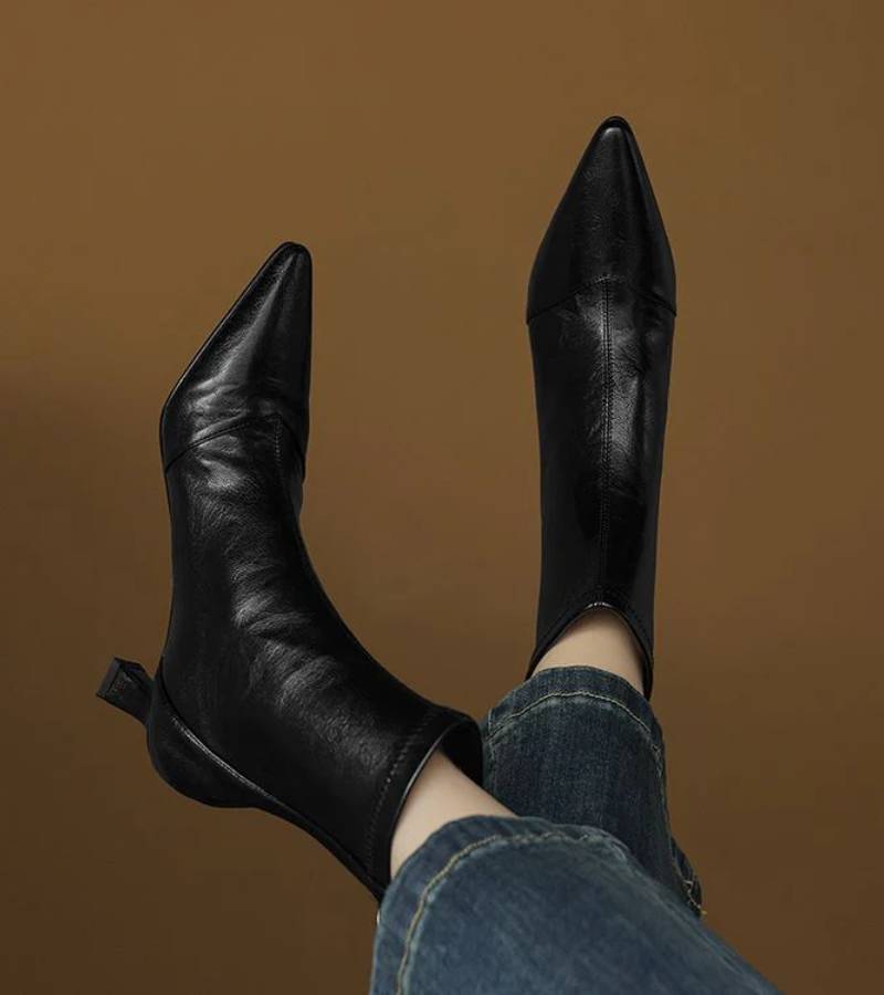 P|H - Elegant Heel Leather Ankle Boots Heather
