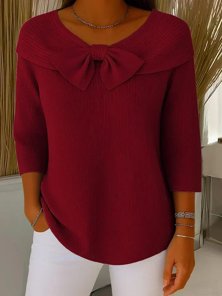 P|H - Bow Neck Ribbed Knit Sweater Donna