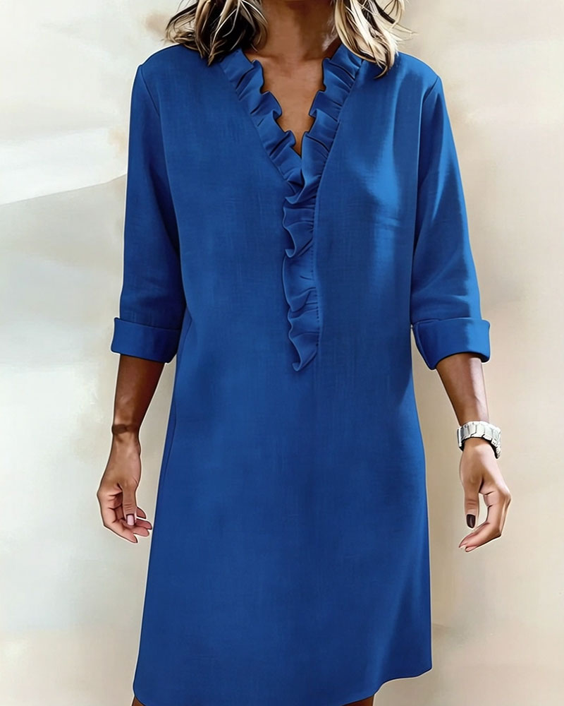 P|H - Ruffle V-Neck Shift Dress for Women Barbara