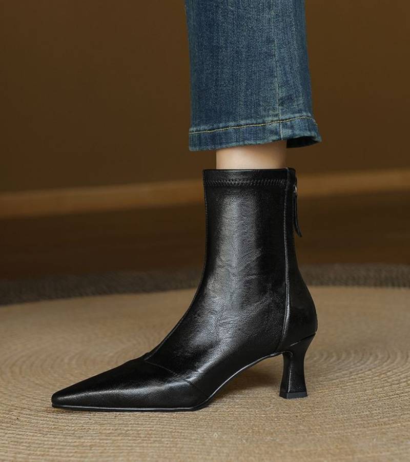 P|H - Elegant Heel Leather Ankle Boots Heather