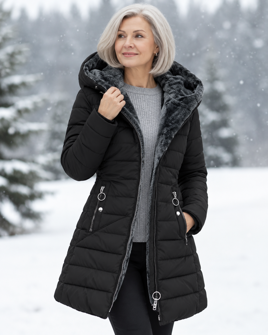 P|H - Faux Fur Hooded Puffer Coat Judith