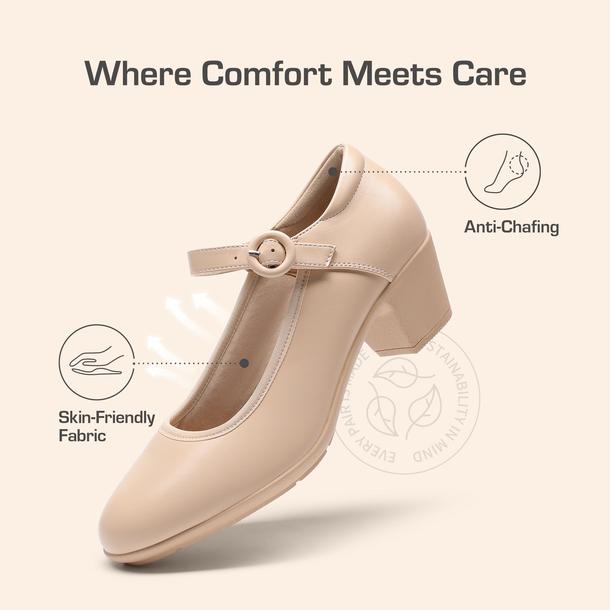 P|H - Cushioned Mary Jane Block Heels Donna