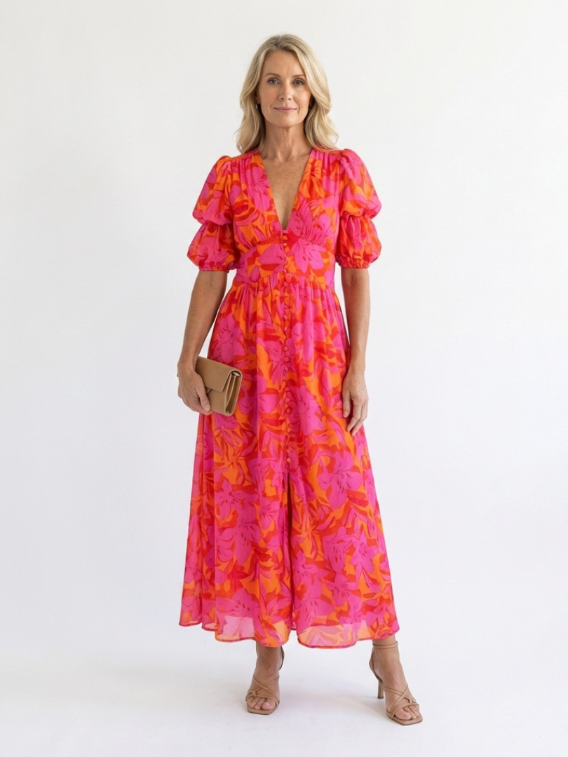 P|H - Puff Sleeve Floral Midi Dress Willow