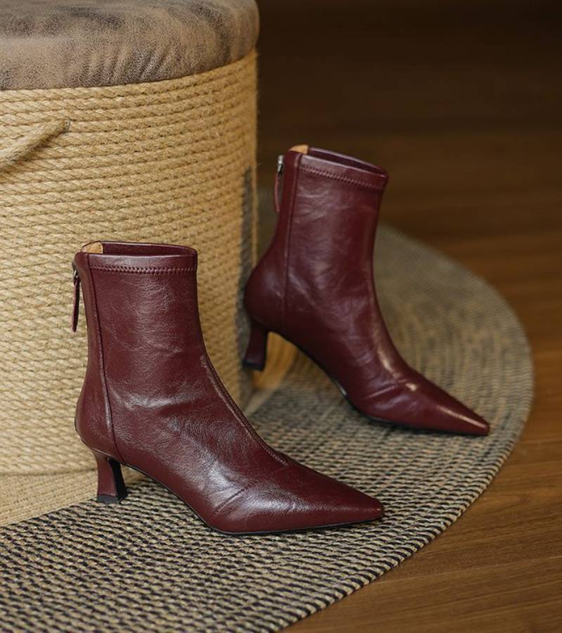 P|H - Elegant Heel Leather Ankle Boots Heather