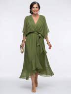 P|H - Draped Neckline Midi Dress Elysia