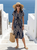 P|H - Airy Fit Geometric Print Midi Dress Ora