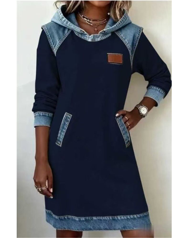 P|H - Denim Trim Hooded Dress for Women Deborah