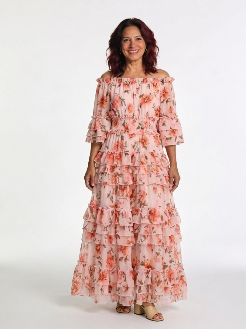 P|H - Floral Ruffle V-Neck Maxi Dress Rosalie