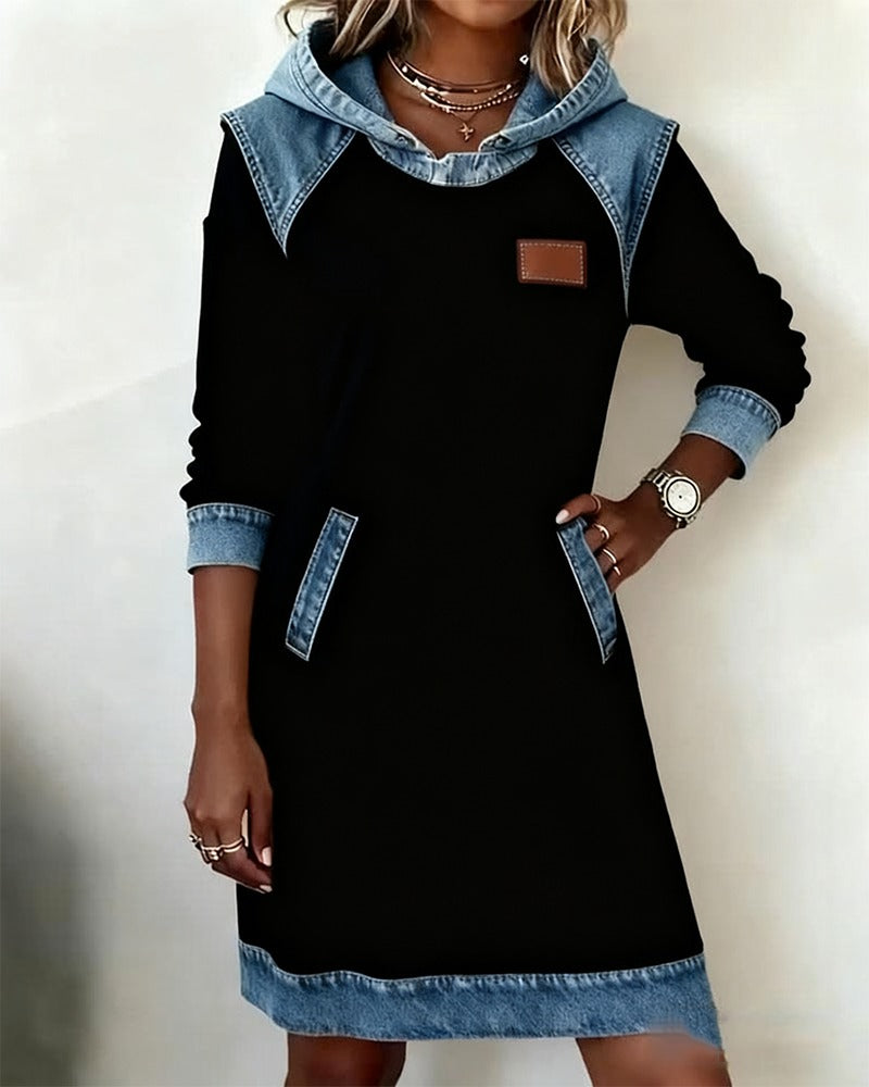 P|H - Denim Trim Hooded Dress for Women Deborah