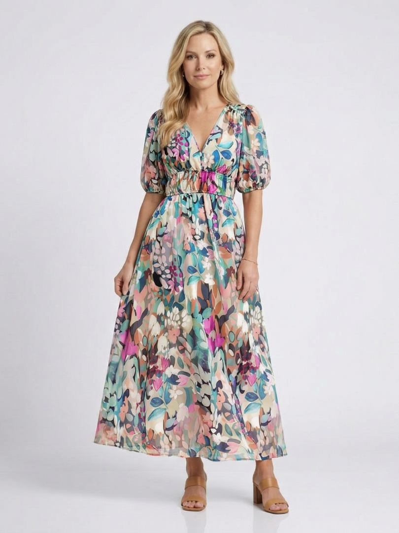 P|H - Waist Detail Floral Midi Dress Eulalie