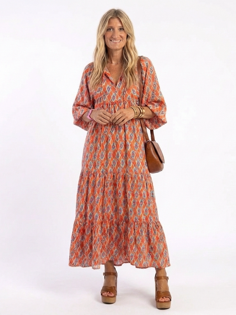P|H - Geometric Beige Midi Dress Amara