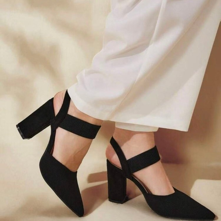 P|H - Pointed Elastic-Strap Block Heels for Women Ruth