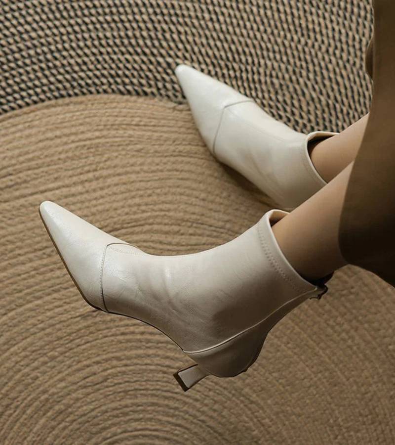 P|H - Elegant Heel Leather Ankle Boots Heather