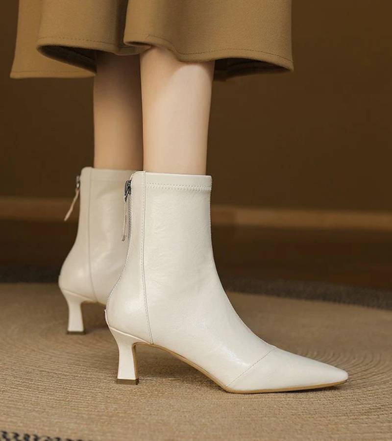 P|H - Elegant Heel Leather Ankle Boots Heather