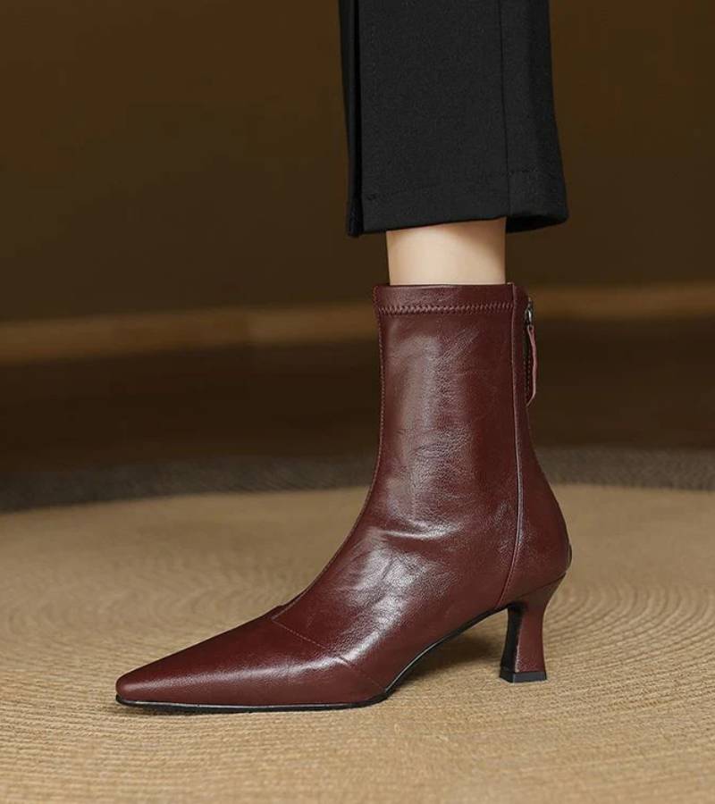 P|H - Elegant Heel Leather Ankle Boots Heather