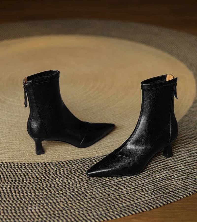 P|H - Elegant Heel Leather Ankle Boots Heather
