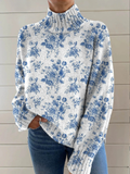 P|H - Blue Toile Knit Turtleneck Catherine