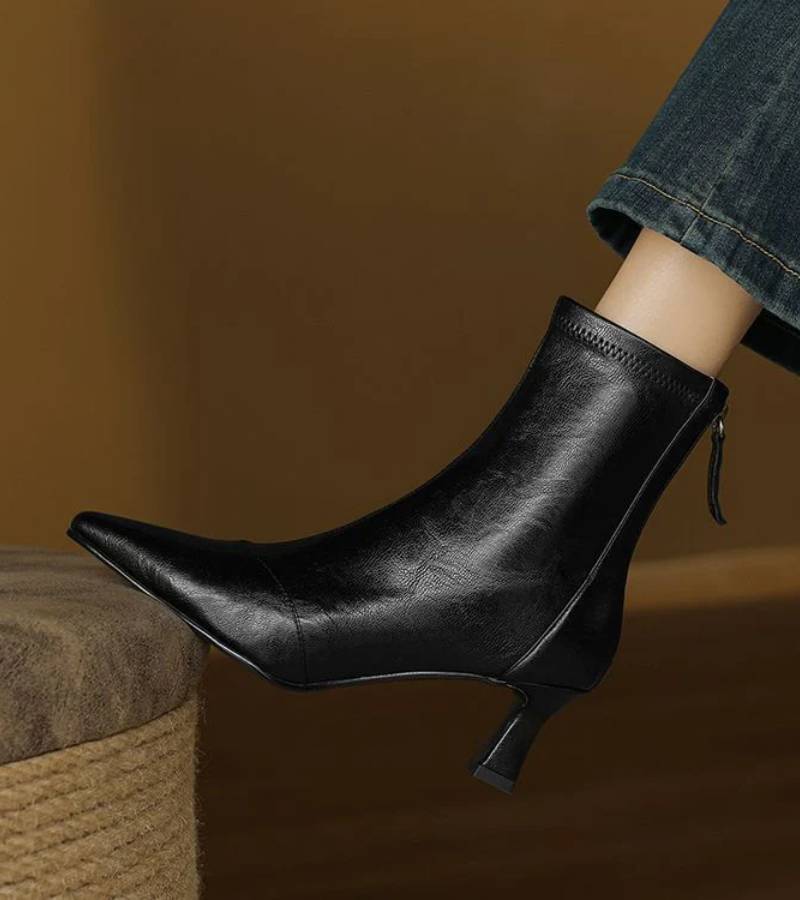 P|H - Elegant Heel Leather Ankle Boots Heather