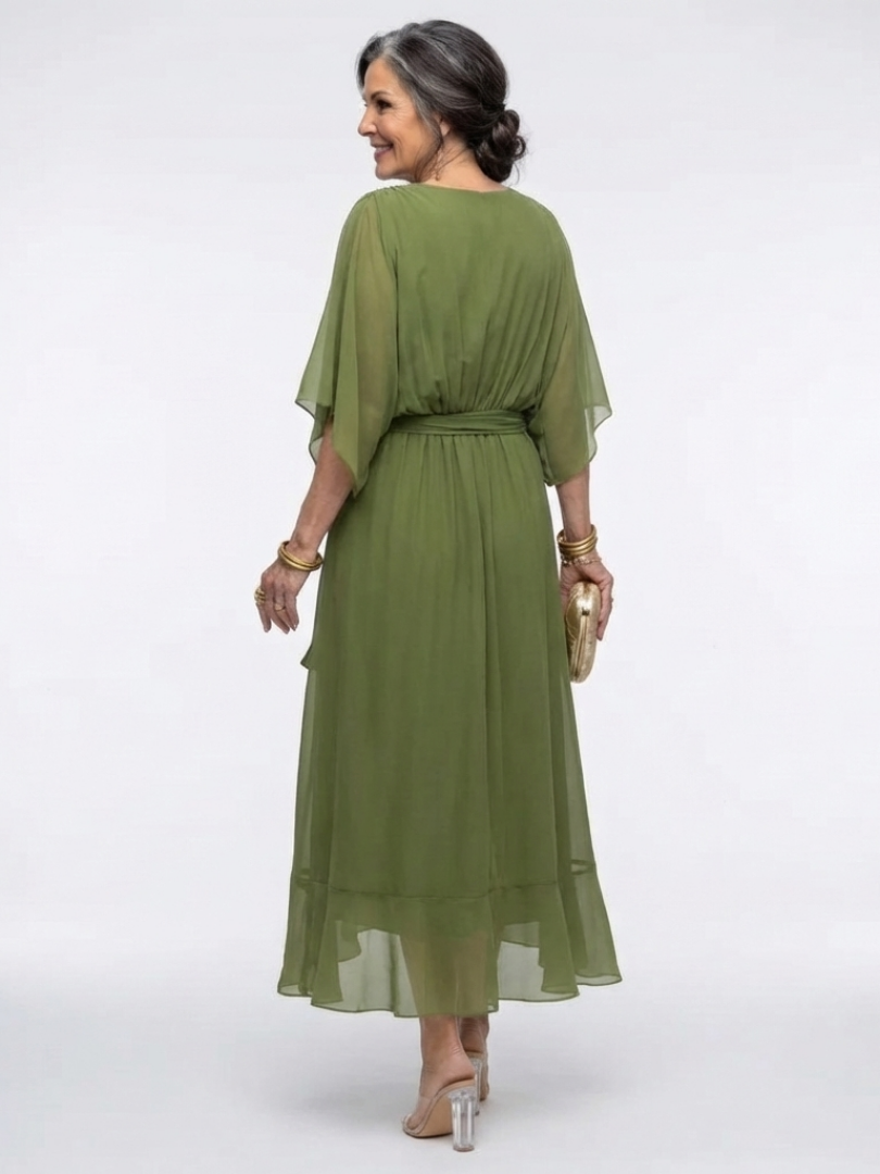 P|H - Draped Neckline Midi Dress Elysia