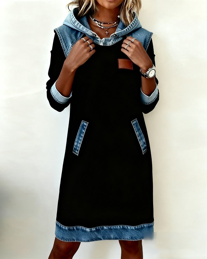 P|H - Denim Trim Hooded Dress for Women Deborah