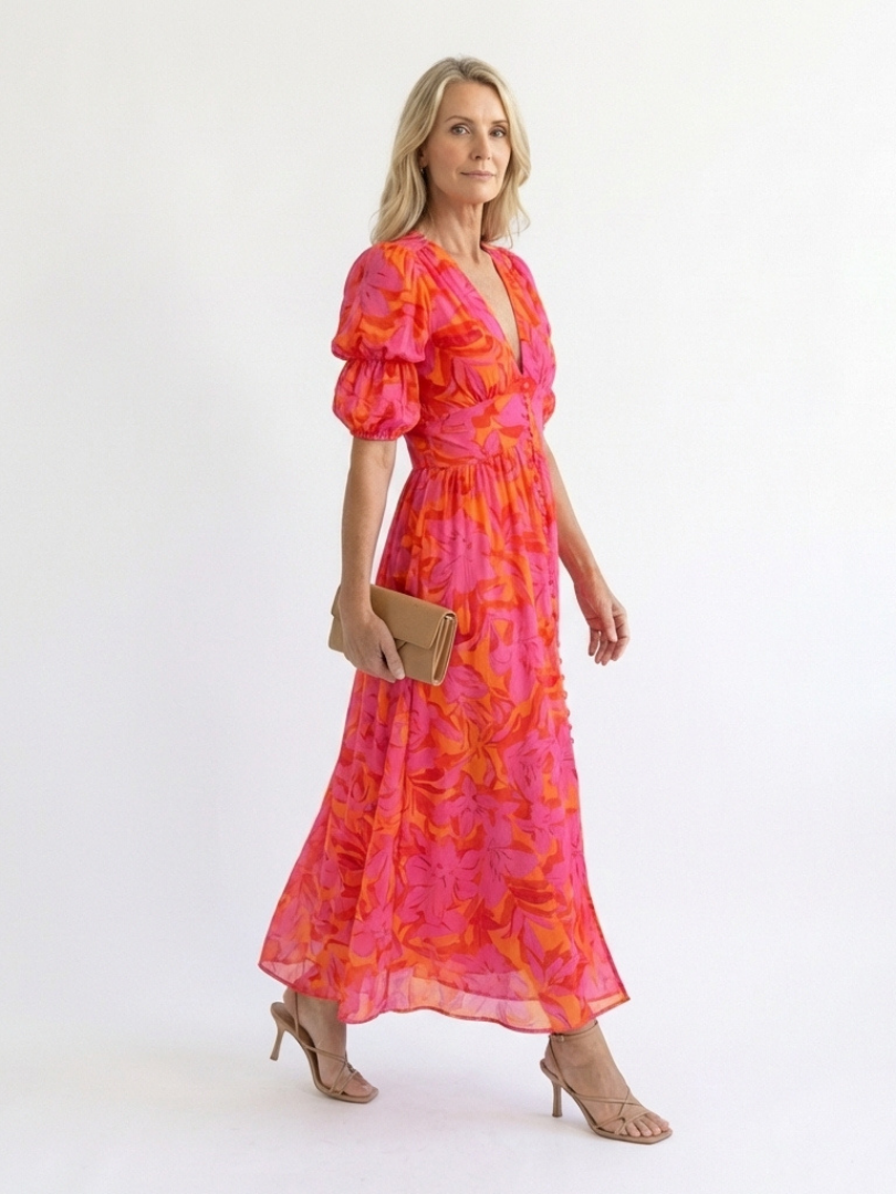 P|H - Puff Sleeve Floral Midi Dress Willow