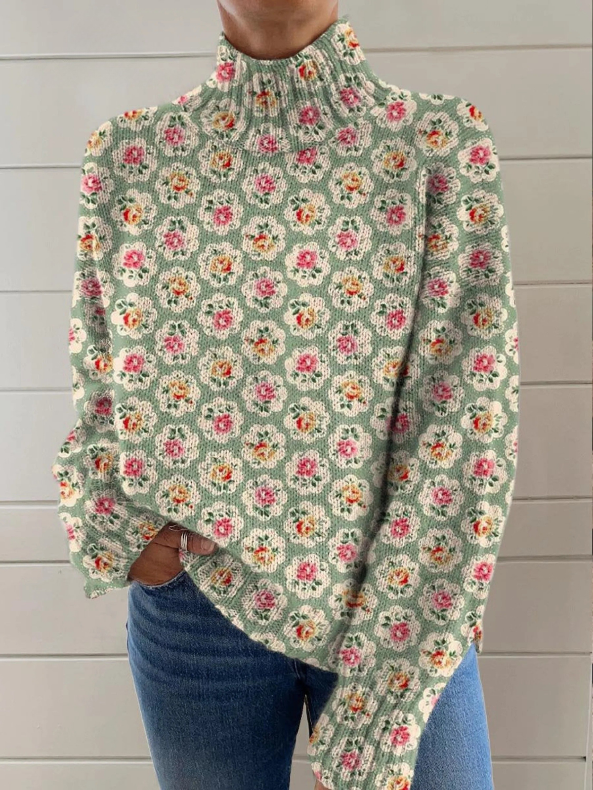 P|H - Ditsy Rose Knit Turtleneck Deborah