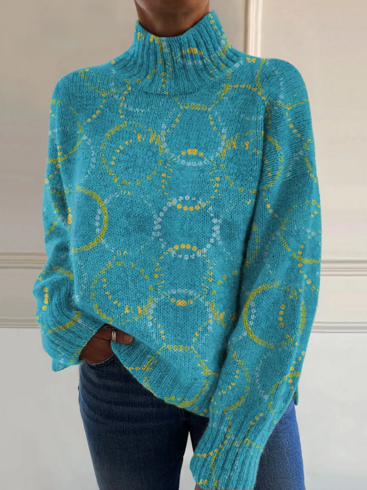 P|H - Turquoise Circle Knit Turtleneck Linda