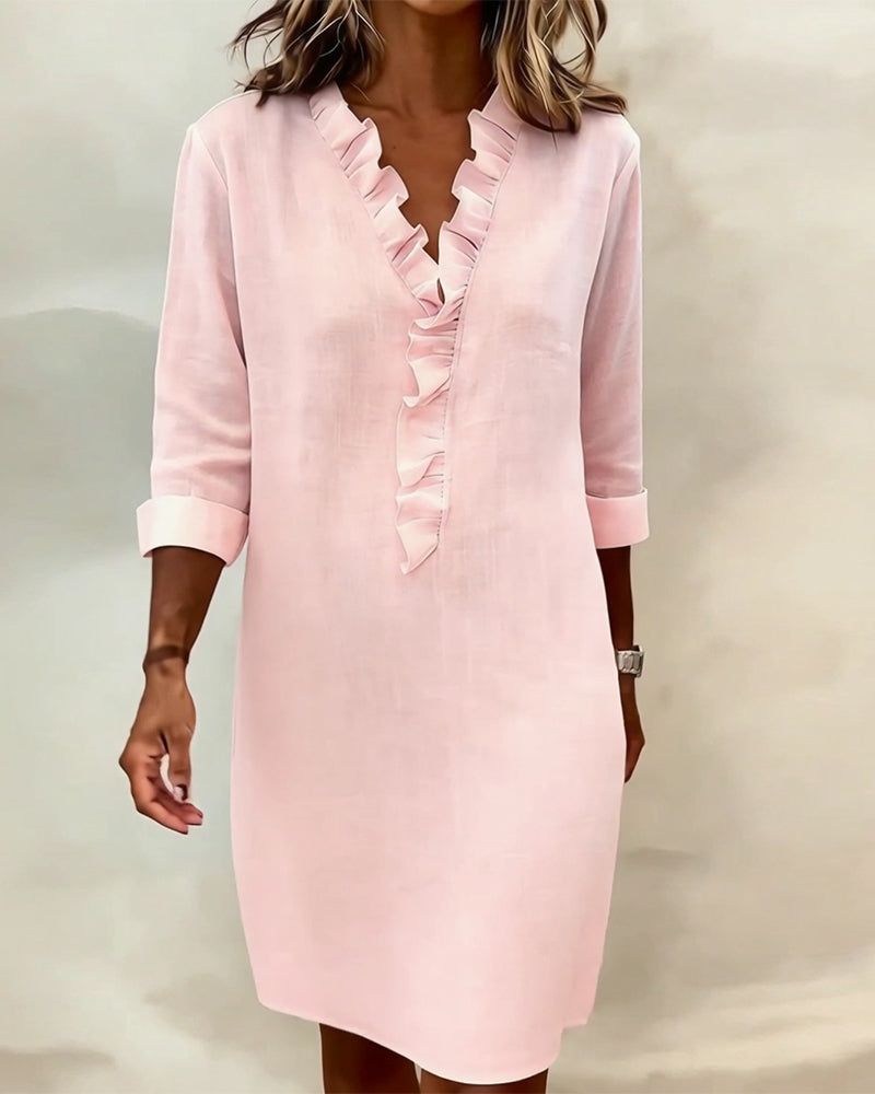 P|H - Ruffle V-Neck Shift Dress for Women Barbara