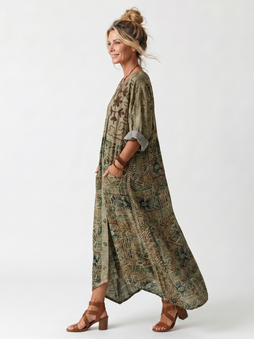 P|H - Button Front Pocket Midi Dress Kathleen