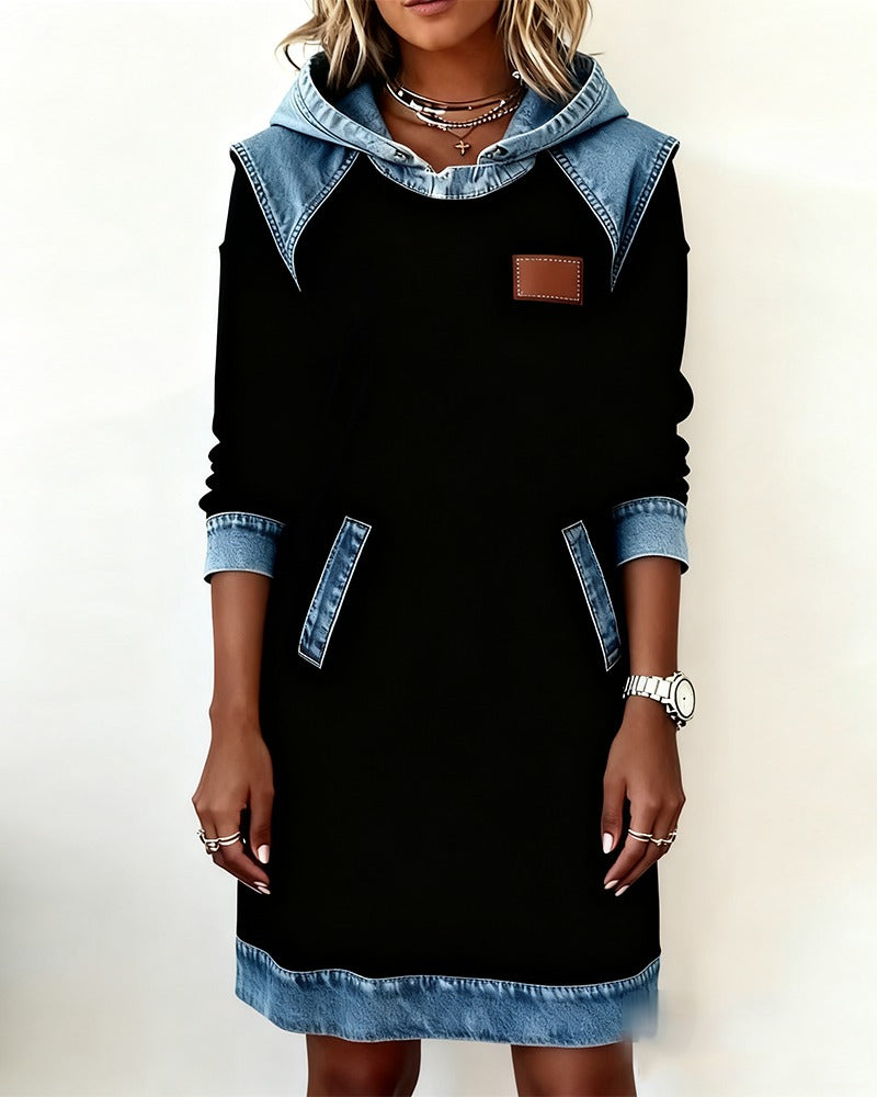 P|H - Denim Trim Hooded Dress for Women Deborah