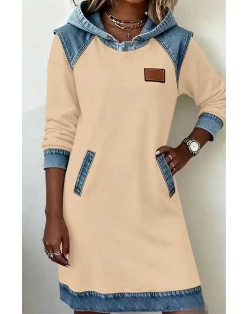 P|H - Denim Trim Hooded Dress for Women Deborah