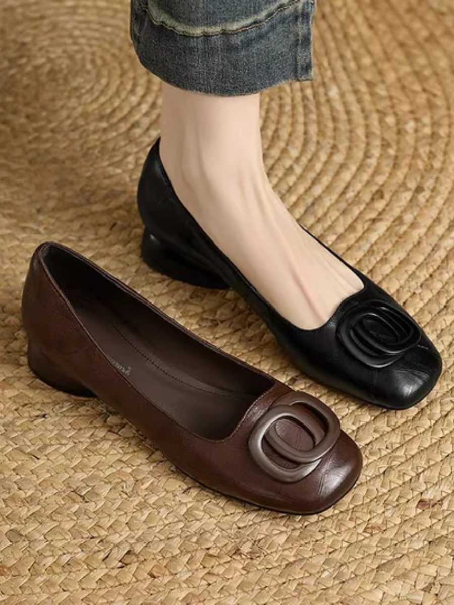 P|H - Square-Toe Leather Comfort Flats Brenda