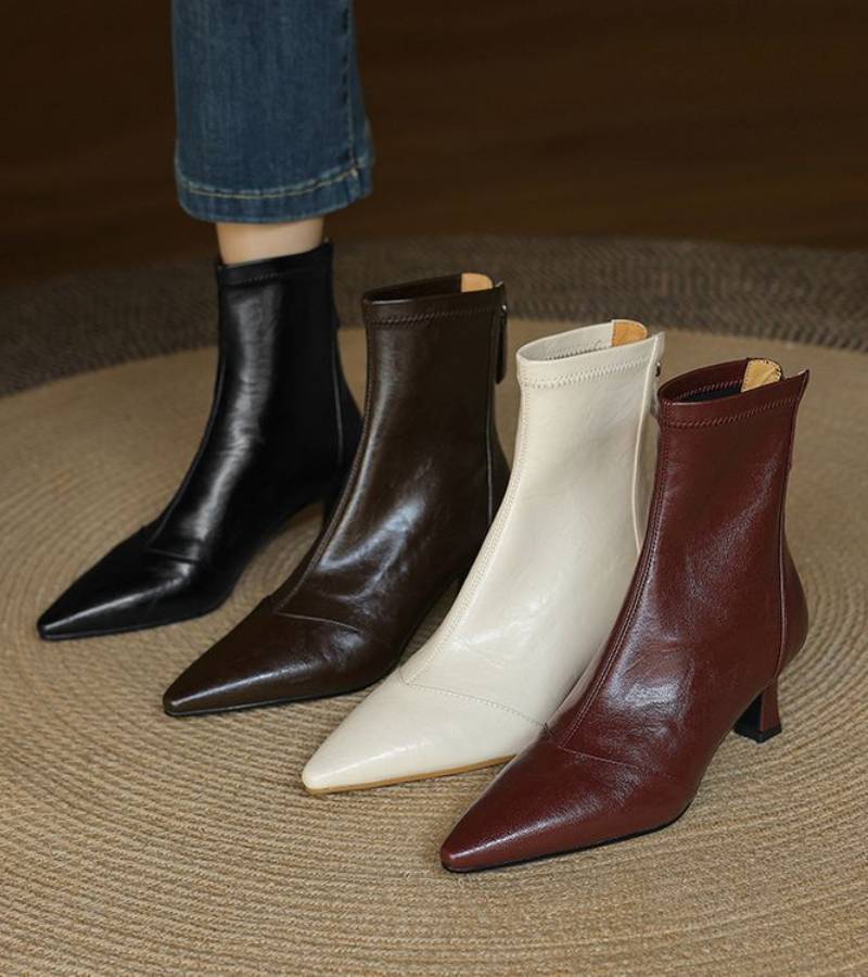 P|H - Elegant Heel Leather Ankle Boots Heather