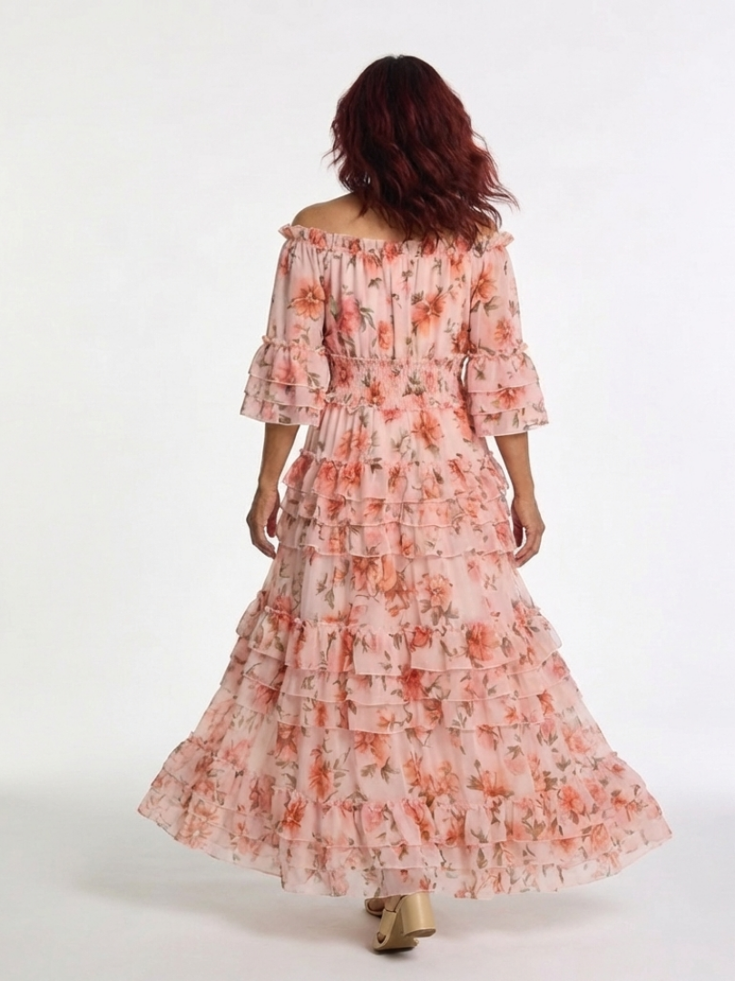 P|H - Floral Ruffle V-Neck Maxi Dress Rosalie